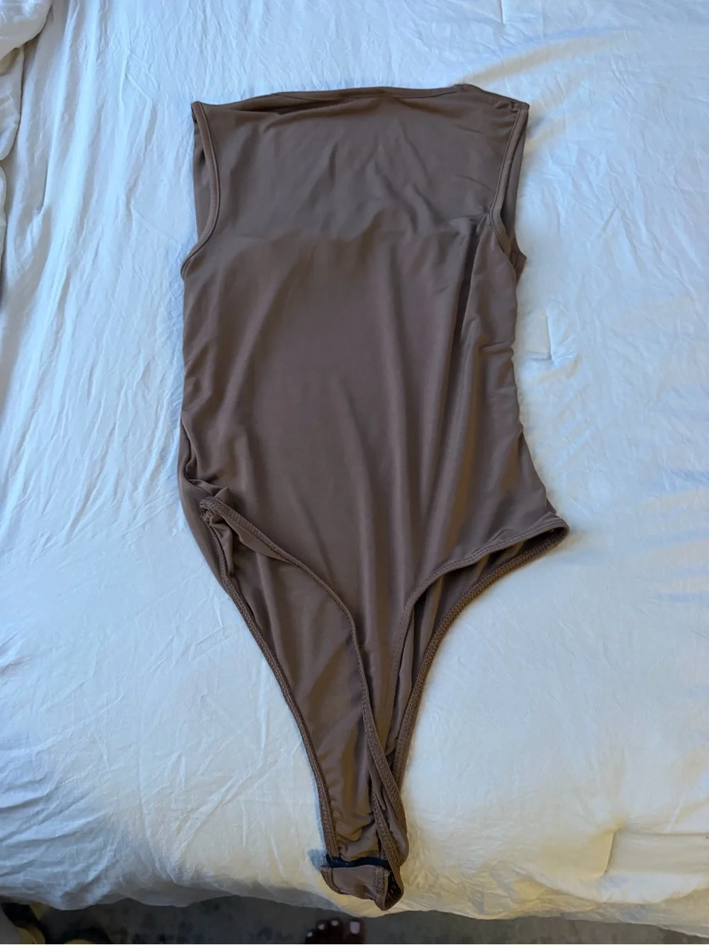 Fashion Nova Brown Draped Cowl-Front Bandeau Bodysuit